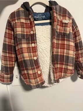 Weatherproof Plaid Flannel Shirt Jacket - Red, Cream & Blue